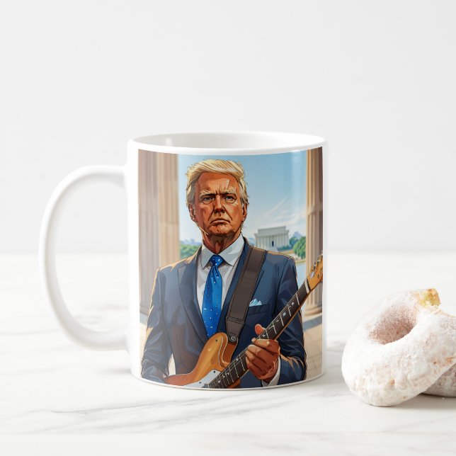 Mug Trump Jouer Guitare Électrique Monument Lincoln (Avec donut)