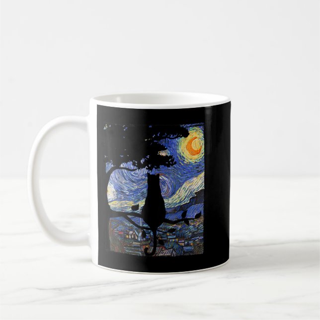 Mug Tshirt chat, Starry Night Cat Tee, Van Gogh Cat Gi (Gauche)