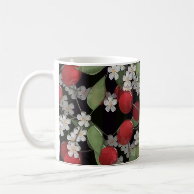 Mug Tuile de verre 3D cerisier liquide et fleurs fleur (Gauche)