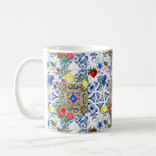 Mug tuiles méditerranéennes, citron, fleurs, majolica,