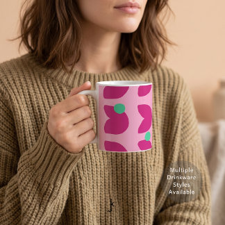 Mug Tulipe rose vibrante des années 70 avec des points