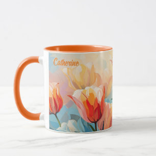 Mug Tulipes d'aquarelle de nom personnalisé