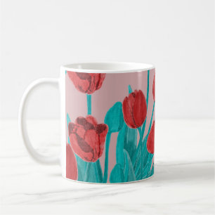 Mug Tulipes de printemps, motif floral dessiné à la ma