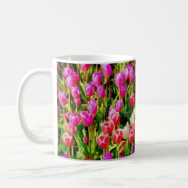 Mug Tulipes roses rouges et blanches du Mont Vernon (Gauche)