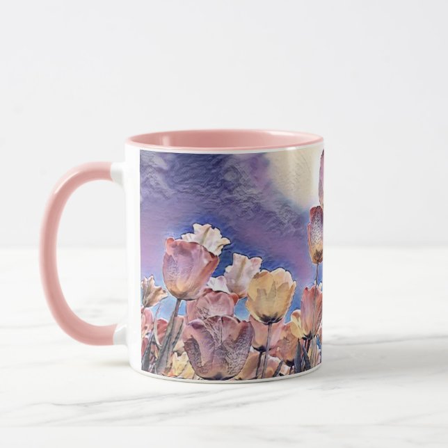 Mug Tulipes violettes, roses et oranges Mu café à deux (Gauche)