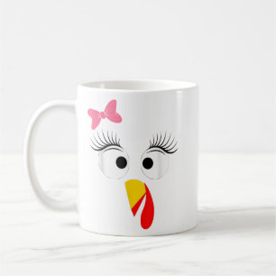 Mug Turkey Face Girl Pink Bow Tee Kids Women Thanksgiv
