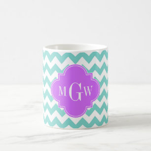 Mug Turq / Aqua Wht Chevron Lilac 3 Initial Monogram