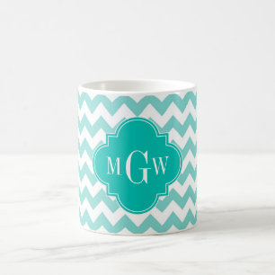 Mug Turq / Aqua Wht Chevron Turquoise 3 Monogramme ini