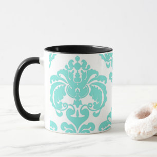 Mug Turquoise Aqua & Blanc Elegant Chic Damask Patte