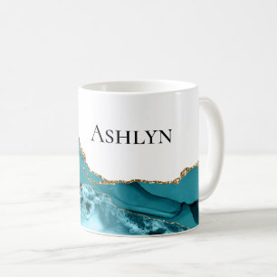 Mug Turquoise Aqua Blue Agate Gold Glitzy Parties scin
