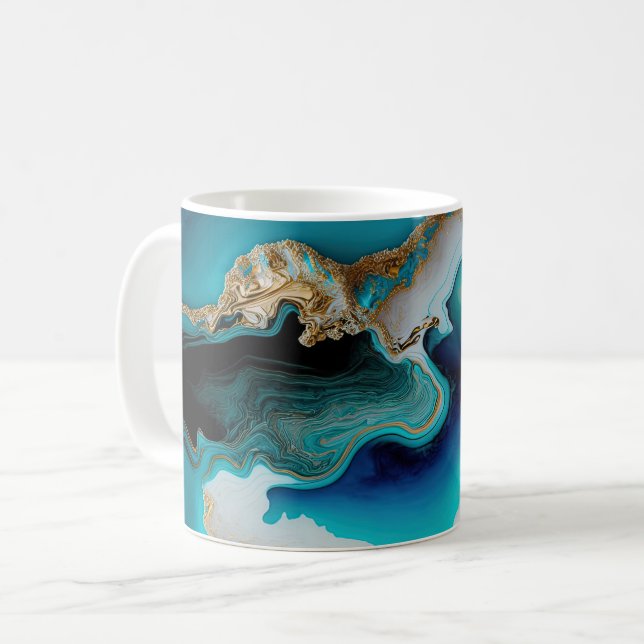 Mug Turquoise Aqua Blue Gold Gemstone Acrylique Pour A (Devant gauche)