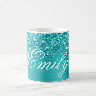 Mug Turquoise Bleu Pailleté Personnalisé