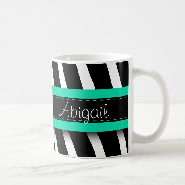 Mug Turquoise Blue Floral Gem & Zebra Pattern (Droite)