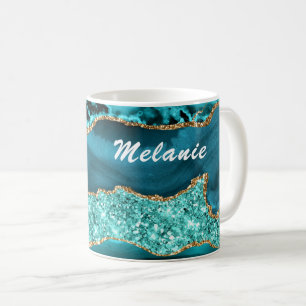 Mug Turquoise Blue Gold Parties scintillant Marbre Vot
