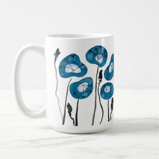 Mug Turquoise Blue Poppies Aquarelle Fleurs Thé et