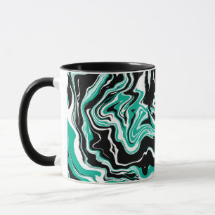 Mug Turquoise, noir et Marbre blanc Fluid Art