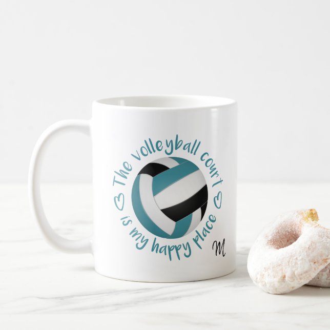Mug turquoise terrain de volley-ball noir est mon endr (Avec donut)