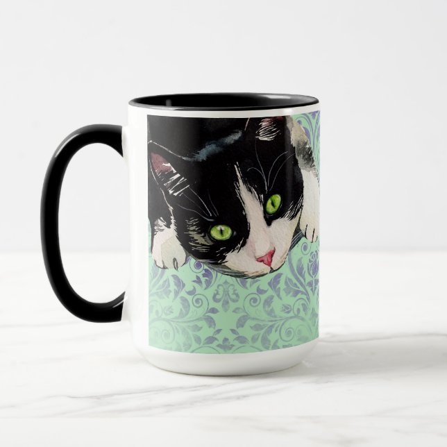 Mug Tuxedo Cat & Black Cat on Damask Imprimer (Gauche)