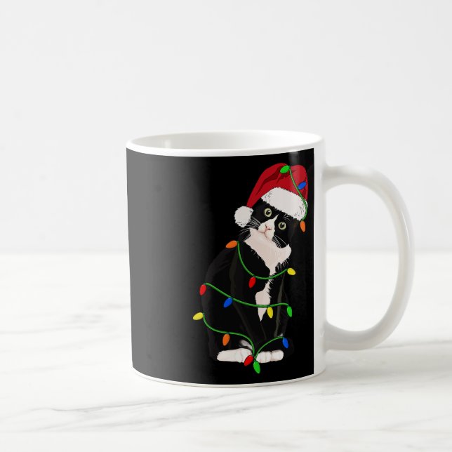 Mug Tuxedo Cat Meow Père Noël Tuxie Feux d'arbre de No (Droite)