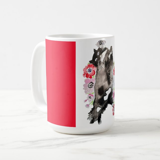 Mug Tuxedo Chat Cute Jolie Fleurs Chats Aquarelle  (Devant gauche)