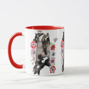 Mug Tuxedo Chat Cute Jolie Fleurs Chats Aquarelle