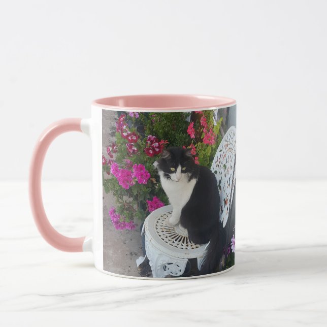Mug Tuxedo Chat Cute Jolie Fleurs Chats Carte d'Annive (Gauche)