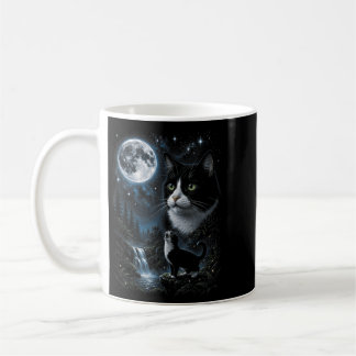 Mug Tuxedo hurle à la lune 90s Rétro Nature Forêt Chat