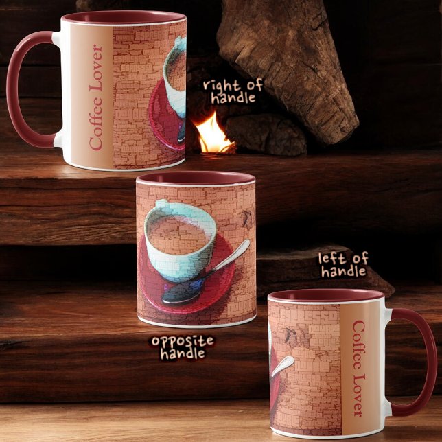 Mug Typographie de la cuillère de coupe Embedded Word  (mug left, right and opposite of handle)