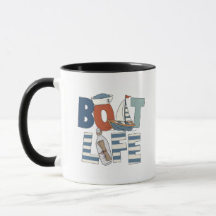 Mug Typographie de la vie en bateau rétro Marine Naúti