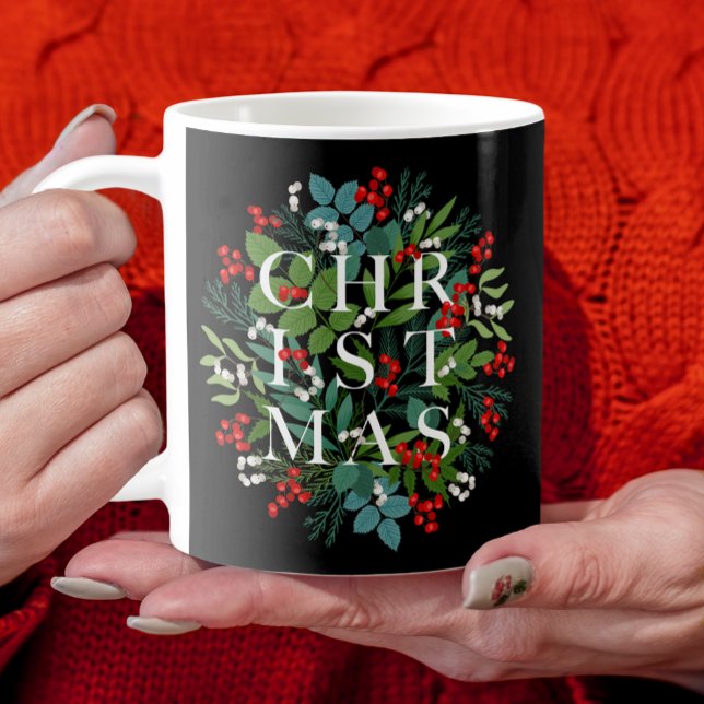 Mug Typographie de NOËL Baies et verdure (Créateur téléchargé)