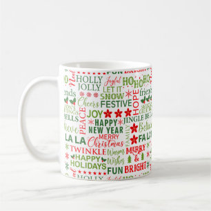 Mug Typographie de Noël rouge et vert sans couture