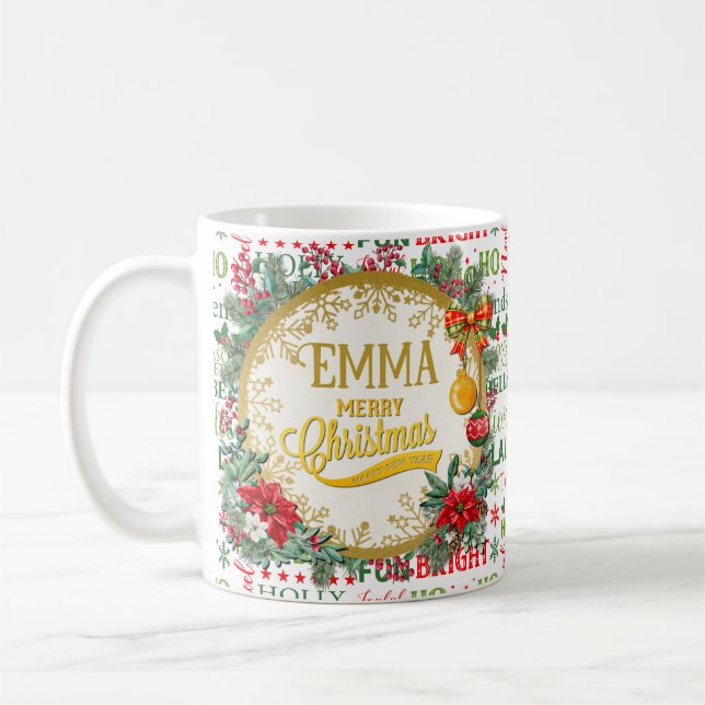 Mug Typographie de Noël Rouge & Vert Motif sans coutur (Gauche)