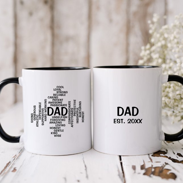 Mug Typographie de papa noir et blanc Mot Cloud (Créateur téléchargé)