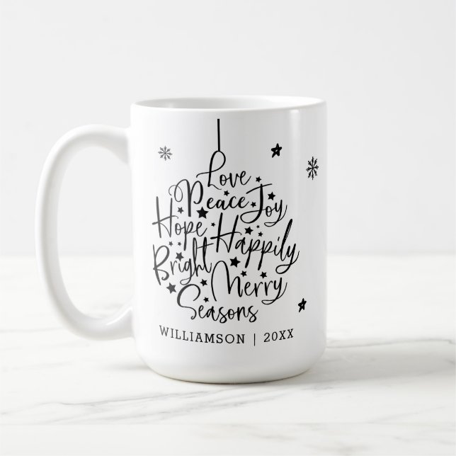 Mug Typographie de voeux noir blanc Ornement de vacanc (Gauche)