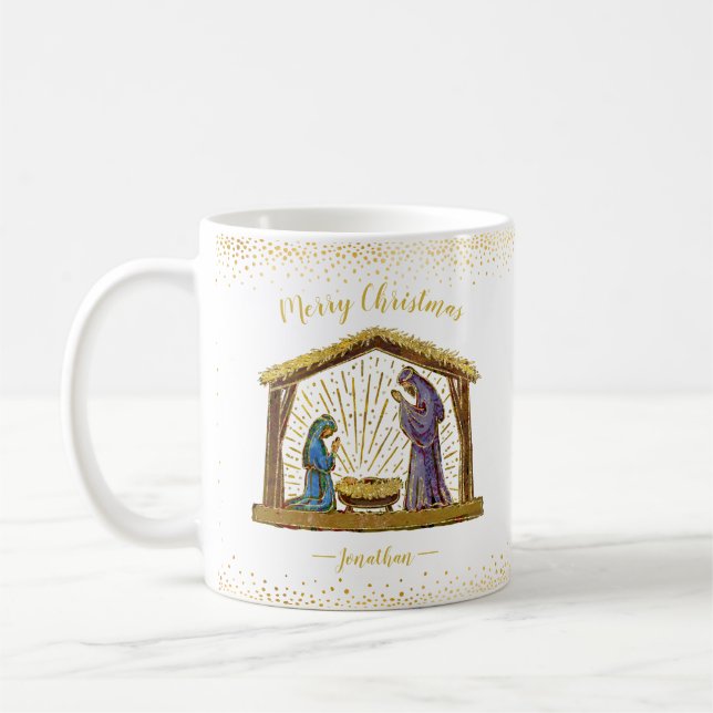Mug Typographie d'or de Noël Nativité Manger (Gauche)