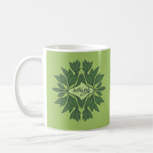 Mug Typographie esthétique Feuille du printemps vert