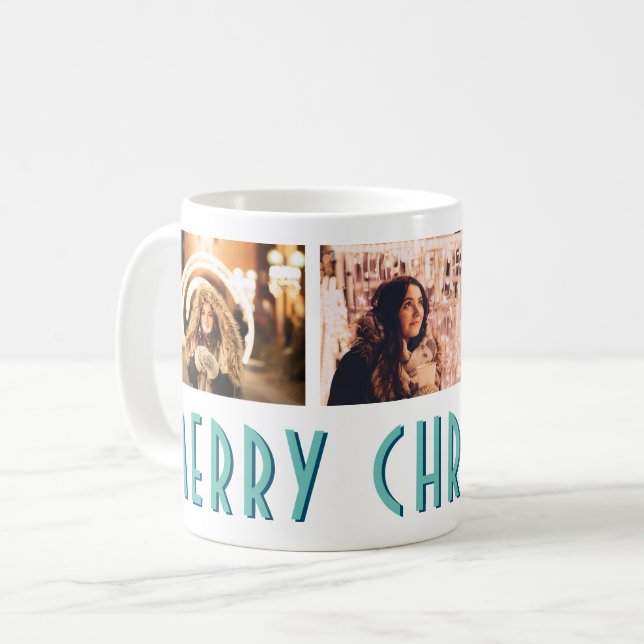 Mug Typographie moderne Joyeux Noël Collage photo (Devant gauche)