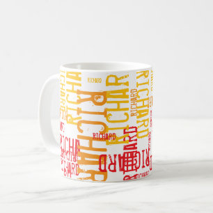 Mug Typographie moderne répétant le nom jaune à rouge