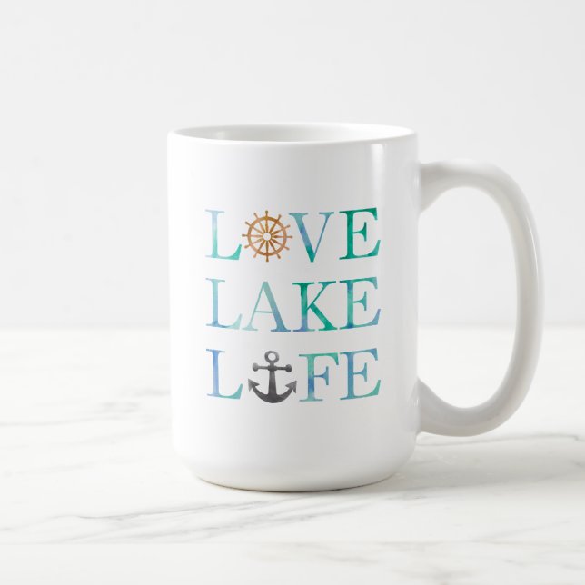 Mug Typographie nautique d'aquarelle de la vie de lac (Droite)