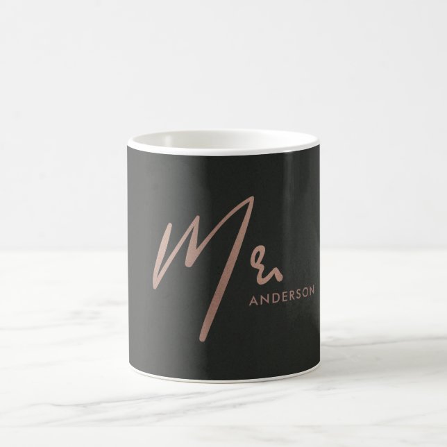 MUG TYPOGRAPHIE NOIRE ROSE MODERNE OR M. DERNIER NOM (Centre)