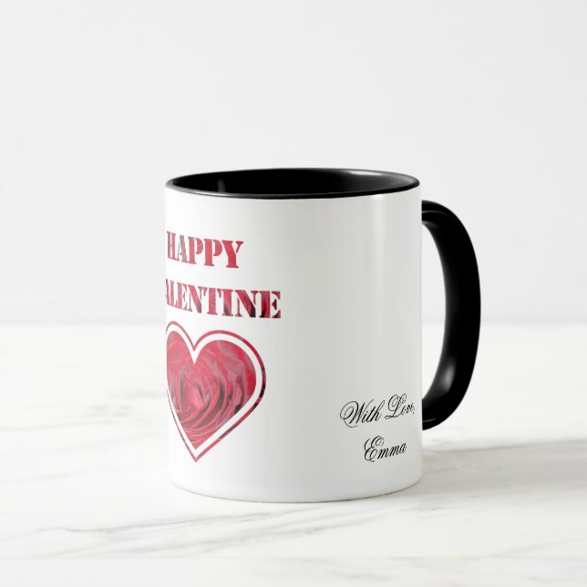Mug Typographie romantique des roses rouges Bonne Sain (Devant droit)