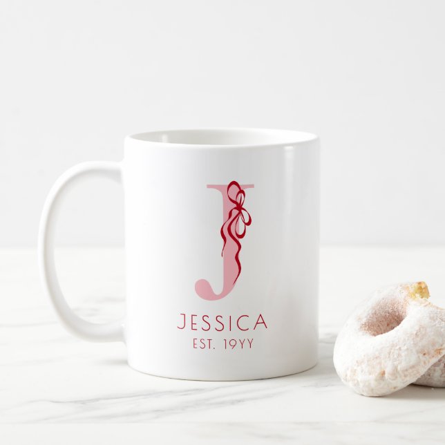 Mug Typographie rose élégante Chic Bow Feminine Monogr (Avec donut)