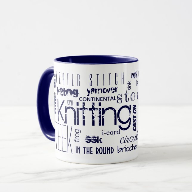 Mug Typographie tricot Mots Termes Bleu (Devant gauche)