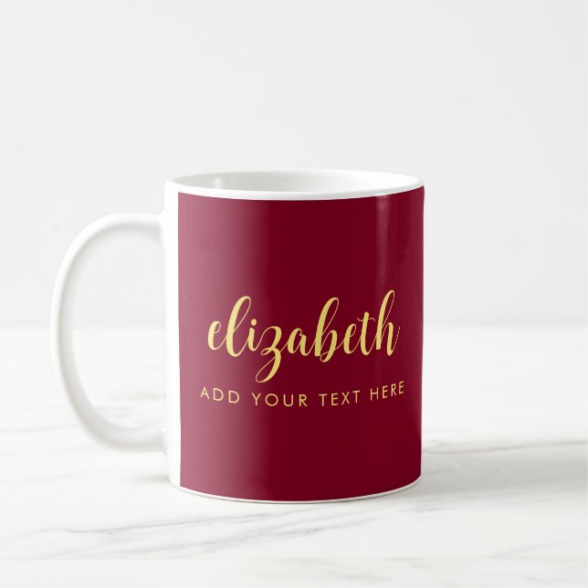 Mug Typography Your Text Name Template Burgundy Red (Gauche)