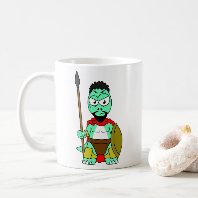 Mug Tyrannosaurus Rex Habillé Comme Leonidas. (Avec donut)