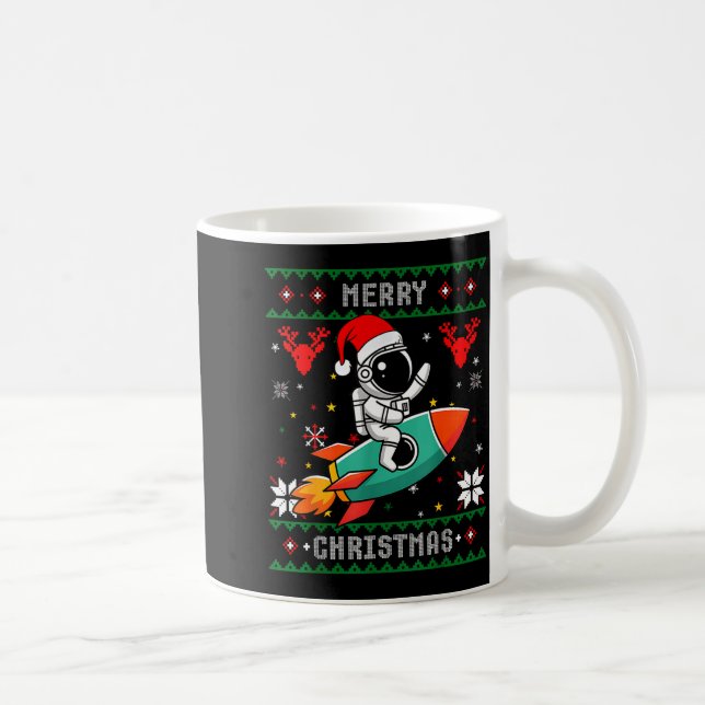 Mug Ugly Christmas Astronaut Riding Rocket Santa Hat T (Droite)
