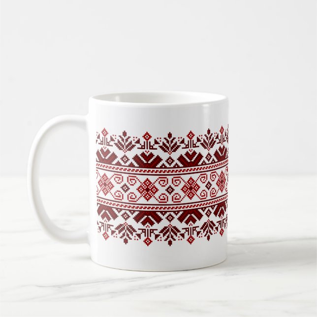 Mug Ukrainian traditional vushuvanka folk pattern red (Gauche)