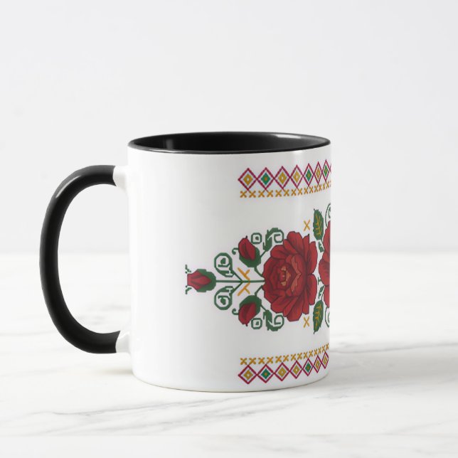 Mug Ukrainian traditional vushuvanka folk pattern rose (Gauche)