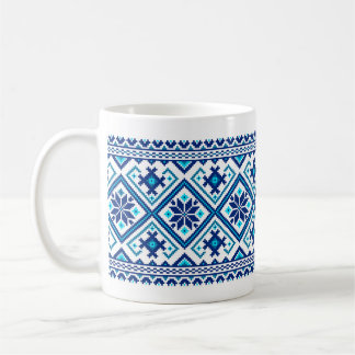 Mug Ukrainien traditionnel vushuvanka folk bleu motif