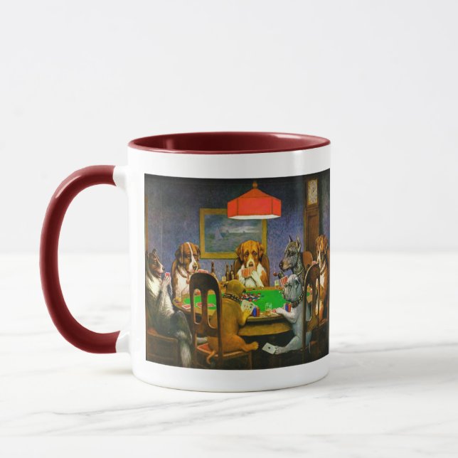 Mug Un ami dans le besoin Chiens Jouer Poker Drôle (Gauche)